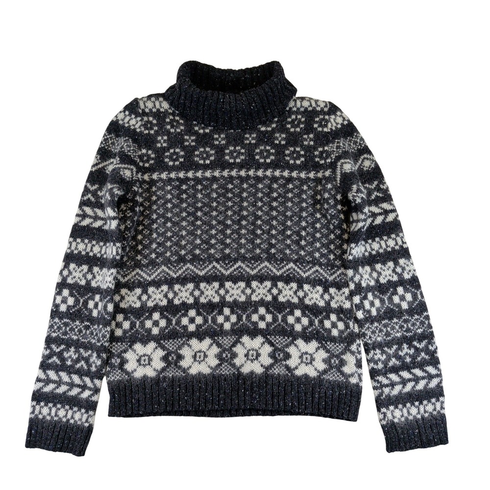 Weekend Max Mara Fair Isle Roll Neck Wool Blend Sweater Navy Blue Small